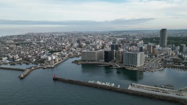 Slow Pullback Rise Water Akashi City Harbor Background High Quality — 图库视频影像
