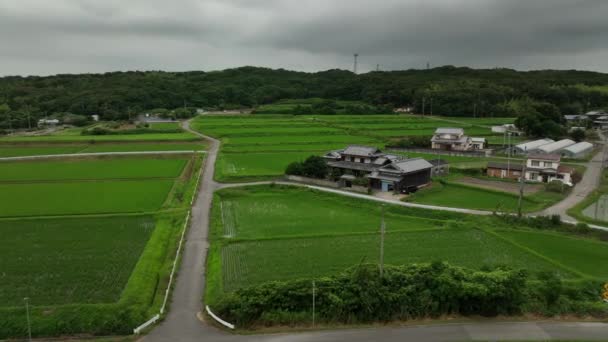 Rotate Large Country House Small Farming Community Cloudy Day High — ストック動画