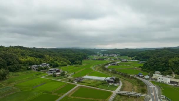 Aerial Timelapse Rotate Road Rice Fields Country Homes High Quality — Video Stock