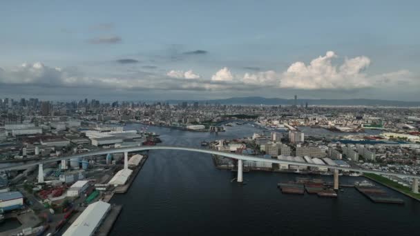Slow Move Bridge River Large City Sea Level High Quality — Wideo stockowe