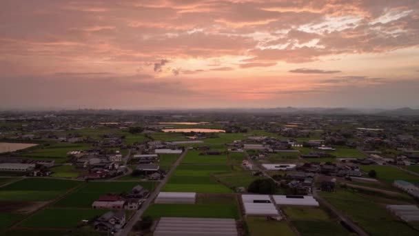 Flying Rural Farmland Sunset High Quality Footage — Video Stock