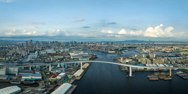 Panoramic View Bridge River Sprawling City Sea Level High Quality — Stockfoto
