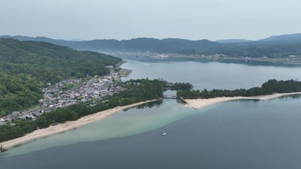 Aerial View Amanohashidate Small Northern Kyoto Town Sea Japan Coast — Wideo stockowe
