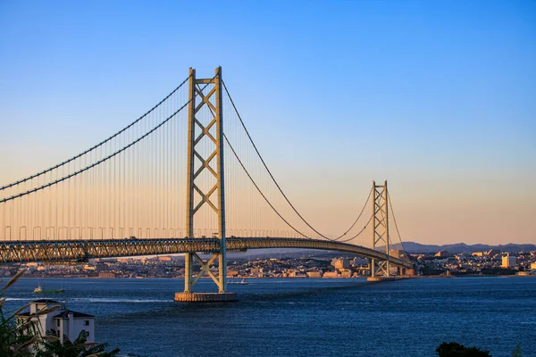 Iconic Akashi Bridge Connecting Awaji Island Mainland Sunset High Quality — Stock Photo, Image