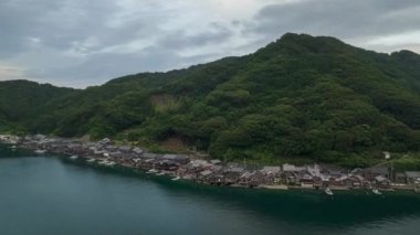 Hyperlapse: Aerial move over fishing village of Ine, Kyoto at sunset. High quality 4k footage
