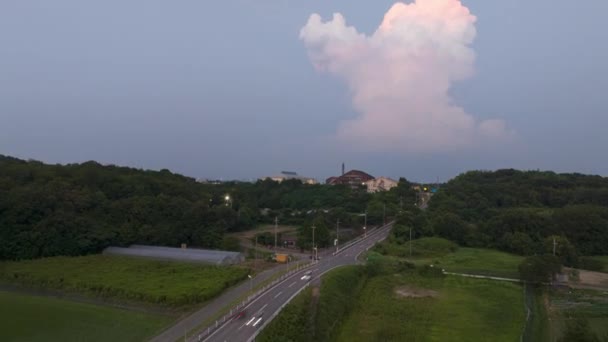 Hyperlapse Lightning Cloud Forms Suburban Road Day Becomes Night High — ストック動画