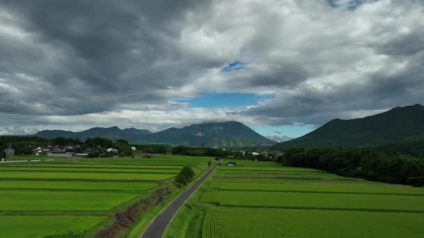 Takeoff Country Road Rice Fields Foot Daisen Cloudy Day High — Stock video