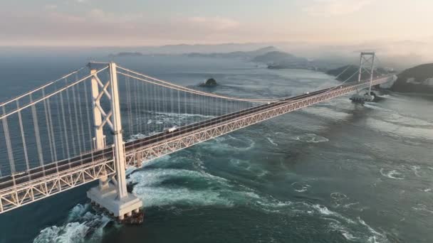 Strong Current Suspension Bridge Naruto Straight Sunset High Quality Footage — Vídeo de Stock