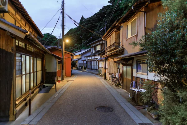 Buildings Line Deserted Road Quiet Japanese Village Dusk High Quality — Zdjęcie stockowe