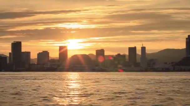Timelapse Sun Sets Kobe City Waterfront Day Becomes Night High — Video Stock