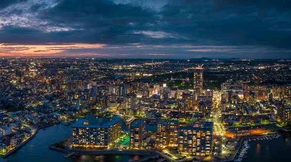 Vista Aérea Edifícios Centro Cidade Akashi Noite Foto Alta Qualidade — Fotografia de Stock