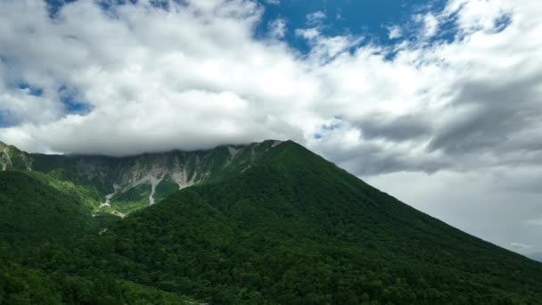 Δασική Πλαγιά Και Συννεφιασμένη Κορυφή Του Όρους Daisen Στο Tottori — Αρχείο Βίντεο