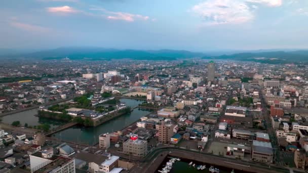 Αεροφωτογραφία Του Imabari Castle Park Και Κέντρο Της Πόλης Νωρίς — Αρχείο Βίντεο