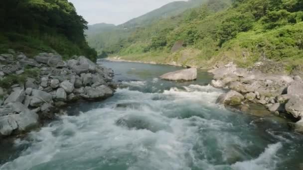 Přelet Malé Peřeje Uklidnit Vodu Řece Přes Horské Údolí Vysoce — Stock video