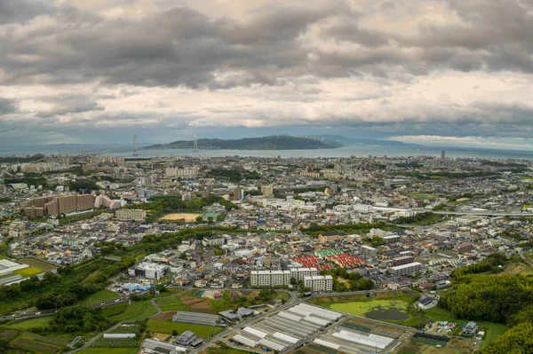 Aerial View Sprawling Coastal Town Storm Clouds Overhead High Quality — Stock Photo, Image