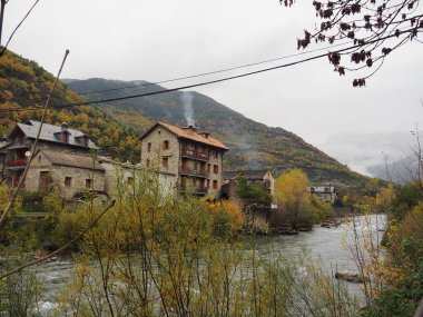 Broto and its surroundings, in the middle of autumn. Huesca, Spain.