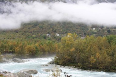 Nigardsbreen Buzulu, bu buzulun eteğine ulaşmak için yürüyüş yolu. Norveç.