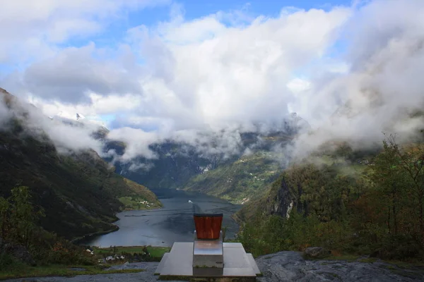 Geiranger Middle Fjord Impressive Views Norway — Zdjęcie stockowe