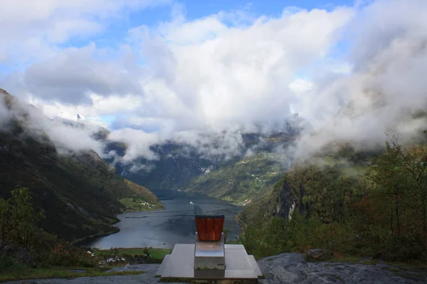 Geiranger Middle Fjord Impressive Views Norway — 图库照片