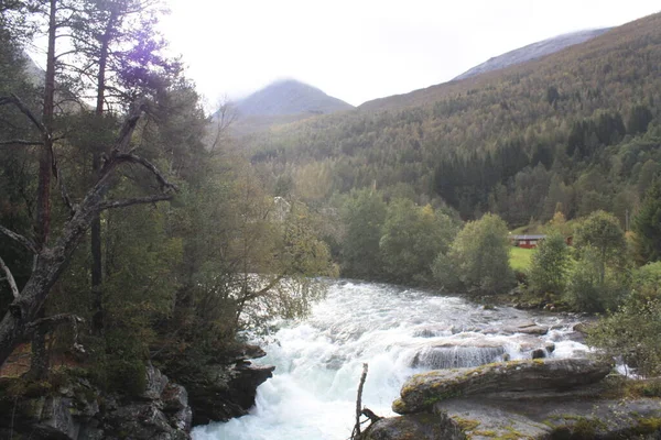 Tourism Norwegian Roads Waterfalls Fjords — 图库照片
