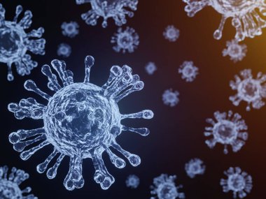 Coronavirus COVID-19, Coronavirus 2019-nCov romanı Coronavirus konsepti SARS-CoV-2 salgını için elverişli. Mikroskop virüsü yaklaşıyor. 3d oluşturma.