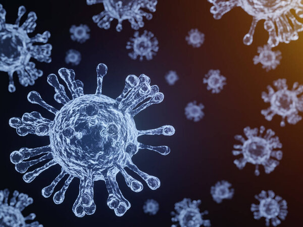 Coronavirus COVID-19, Coronavirus 2019-nCov novel coronavirus concept resposible for SARS-CoV-2 outbreak. Microscope virus close up. 3d rendering.