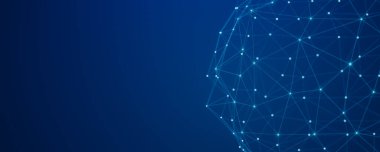 Mavi arka plandaki soyut gelecek bağlayıcı noktalar ve çizgiler. Dijital teknoloji konsepti. Büyük veri görselleştirmesi. Parçacıkların dijital dinamik dalgası. 3B illüstrasyon.