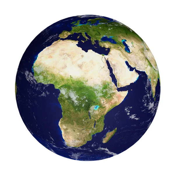 Planet Erde Mit Wolken Isoliert Auf Weißem Hintergrund Kontinente Afrika — Stockfoto