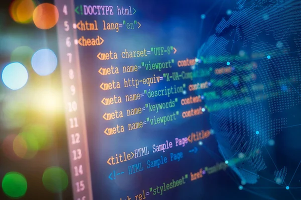 Html Code Computer Monitor Software Web Developer Programming Code — Stock Photo, Image