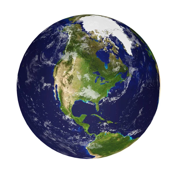 Planet Erde Mit Wolken Isoliert Auf Weißem Hintergrund Kontinente Nordamerikas — Stockfoto