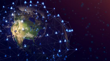 İnsan ağıyla küresel dünya bağlantısını bağlamak. Sosyal medya ve Network topluluk konsepti. Küresel iş, internet teknolojisi, IOT. 3D Hazırlama. NASA tarafından desteklenen bu görüntünün elementleri