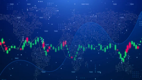 Grafico Del Mercato Azionario Finanziario Sfondo Mappa Del Mondo Tecnologia — Foto Stock