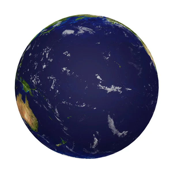 Planet Erde Mit Wolken Isoliert Auf Weißem Hintergrund Ozeanien Pazifik — Stockfoto