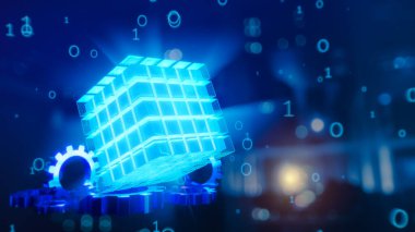 OLAP veri küpü veritabanı ve sunucu odası arkaplanı. Veri analizi kavramı, OLAP Sunucusu, Business Intelligence BI, anahtar performans göstergeleri KPI, Kontrol Paneli, SQL, MDX, 3D görüntüleme. 