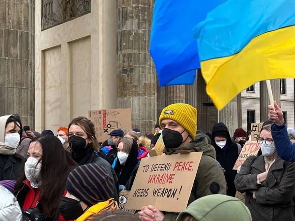 Німеччина Берлін 2022 Протести Проти Вторгнення Росії Україну — стокове фото