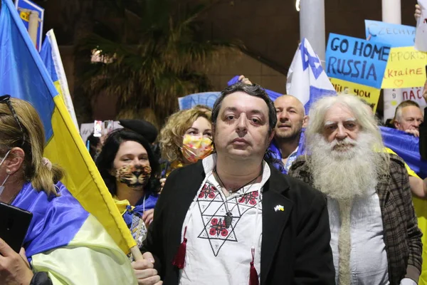 Izrael 2022 Ukrajinci Žijící Izraeli Protestují Proti Ruské Invazi — Stock fotografie zdarma