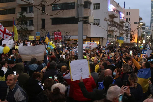 Izrael 2022 Ukrajinci Žijící Izraeli Protestují Proti Ruské Invazi — Stock fotografie zdarma