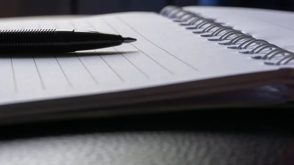 Schwarzer Tuschstift Auf Einem Notizbuch Stift Auf Blatt Papier — Stockfoto