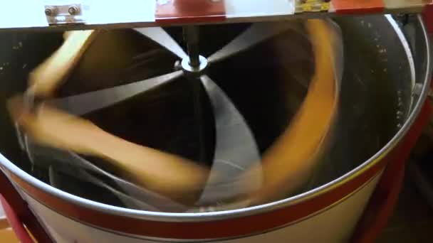 Gözenekleri Açık Olan Bal Petekleri Bir Makinenin Yardımıyla Filtrelenir Görüntü — Stok video