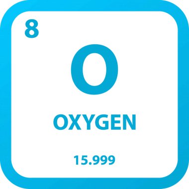 O Oksijen Non reaktif metal Kimyasal Element Periyodik Tablosu. Basit düz kare vektör çizimi, molar kütleli basit temiz biçim simgesi ve Lab, bilim veya kimya sınıfı için atom numarası.