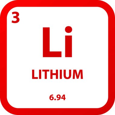 Li Lityum Alkali metal Kimyasal Element Periyodik Tablosu. Basit düz kare vektör çizimi, molar kütleli basit temiz biçim simgesi ve Lab, bilim veya kimya sınıfı için atom numarası.