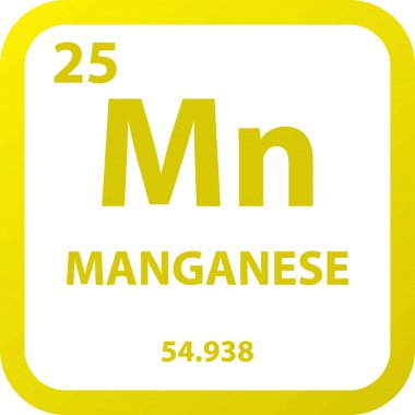 Manganez Metal Kimyasal Element Periyodik Tablosu. Basit düz kare vektör çizimi, molar kütleli basit temiz biçim simgesi ve Lab, bilim veya kimya sınıfı için atom numarası.