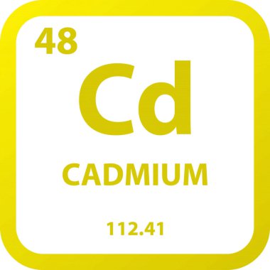 Cd Cadmium Geçiş Metali Kimyasal Element Periyodik Tablosu. Basit düz kare vektör çizimi, molar kütleli basit temiz biçim simgesi ve Lab, bilim veya kimya sınıfı için atom numarası.