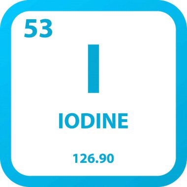 Halojen Kimyasal Element Periyodik Tablosunu iyot olarak kullanıyorum. Basit düz kare vektör çizimi, molar kütleli basit temiz biçim simgesi ve Lab, bilim veya kimya sınıfı için atom numarası.