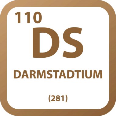 Ds Darmstadtium Kimyasal Element Periyodik Tablo. Basit düz kare vektör çizimi, molar kütleli basit temiz biçim simgesi ve Lab, bilim veya kimya sınıfı için atom numarası.