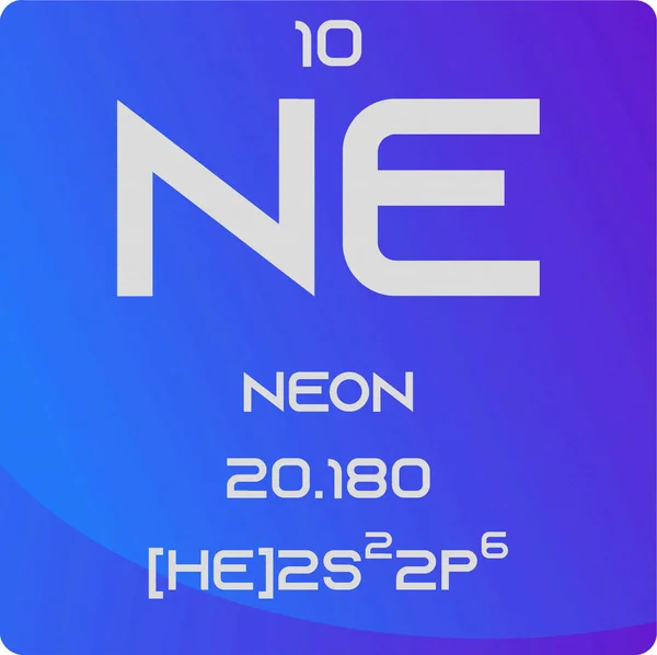 ネオンノーブルガス化学元素周期表 単純なフラット2乗ベクトル図 モル質量 原子番号と電子構成を持つ単純なクリーンスタイルのアイコン Eps10ベクターイラスト — ストックベクタ