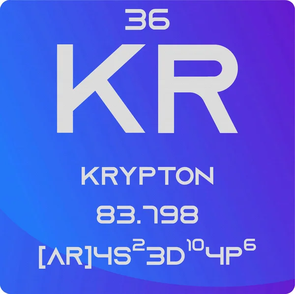 Krypton Soy Gaz Kimyasal Element Periyodik Tablosu Basit Düz Kare — Stok Vektör