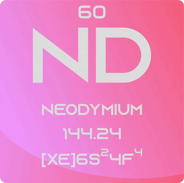 Neodimio Lanthanide Chemical Element Tabla Periódica Ilustración Simple Vector Cuadrado — Vector de stock