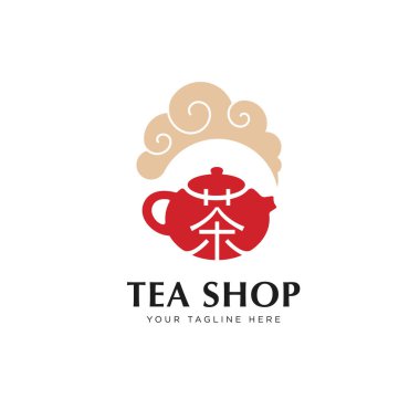 Chinese Green Tea Shop or Club Sign Label Creative Vector Concept. Oriental Traditional Ceremony Teapot Illustration. Vector illustration