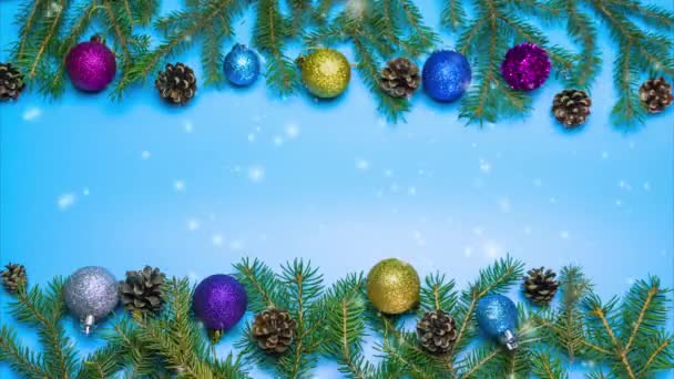 Stop Motion Animation Christmas Background Snowflakes Blue Background Copy Space — Stock Video